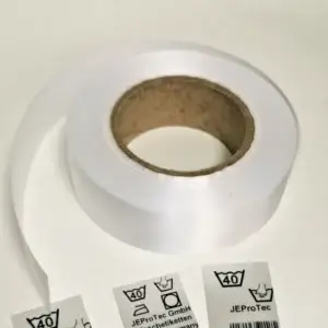 Pflegeetiketten / Waschetiketten aus Satin – 38 mm x 200 m (Weiß)