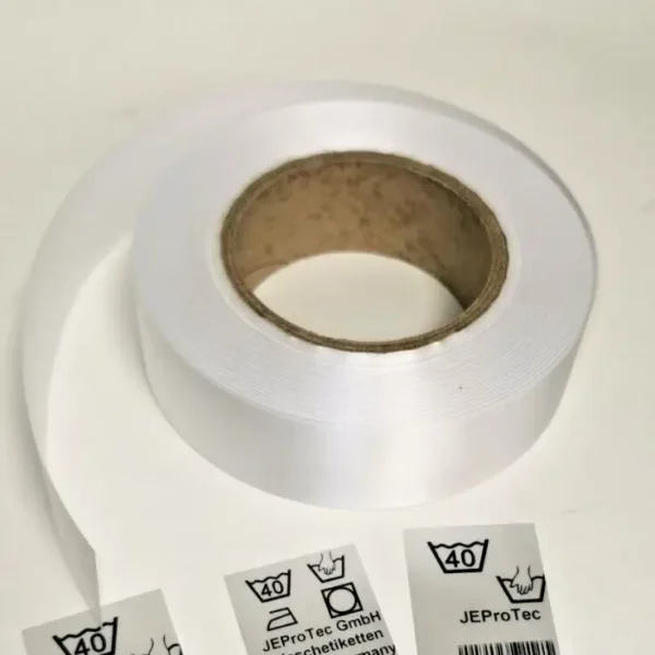 Pflegeetiketten / Waschetiketten aus Satin – 38 mm x 200 m (Weiß)